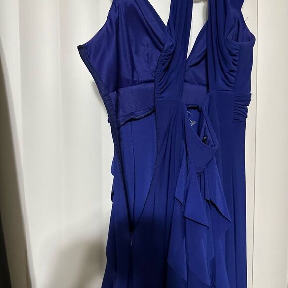 Betsy Adam Royal blue formal dress, layered ruffles going down dress, lightly pa - Picture 10 of 12